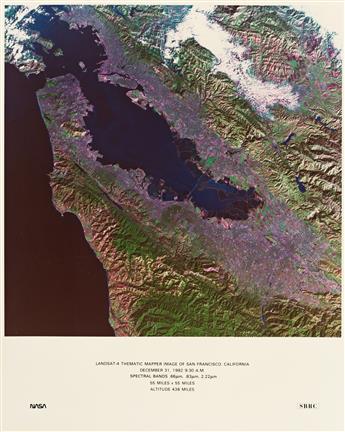 (SATELLITE VIEWS OF EARTH--LANDSAT 4) Group of 12 color photos of Earth from space, including aerial views of NYC, San Francisco, Los A